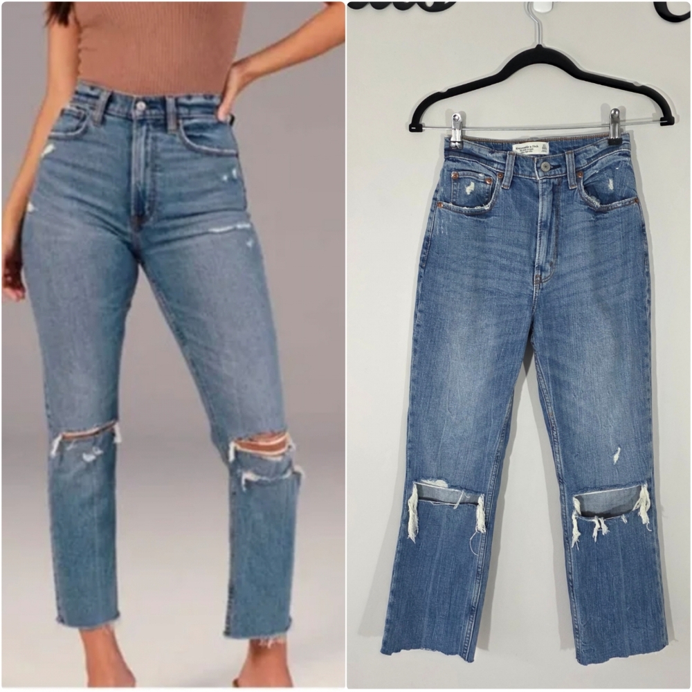 A&F Curve Love The Ankle Straight Ultra High Rise Jeans Ripped Size 23